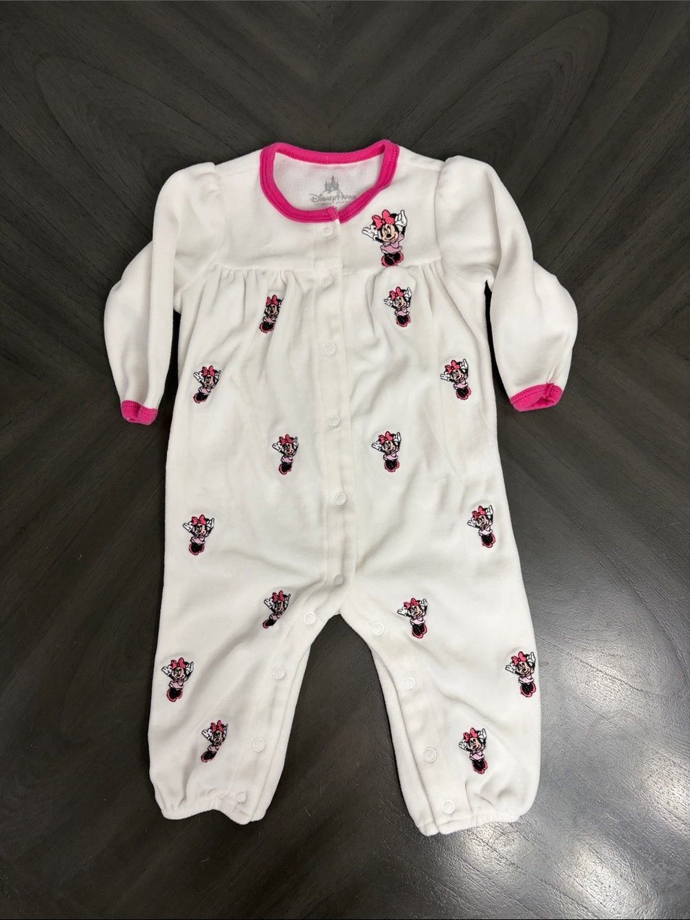 Disney White Baby One-Piece with Pink Minnie Mouse Trim